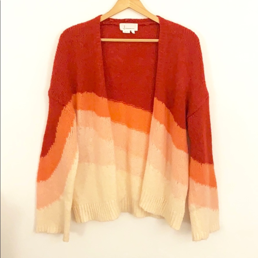 Anthro Knit Red Rainbow Cardigan Long Sleeve